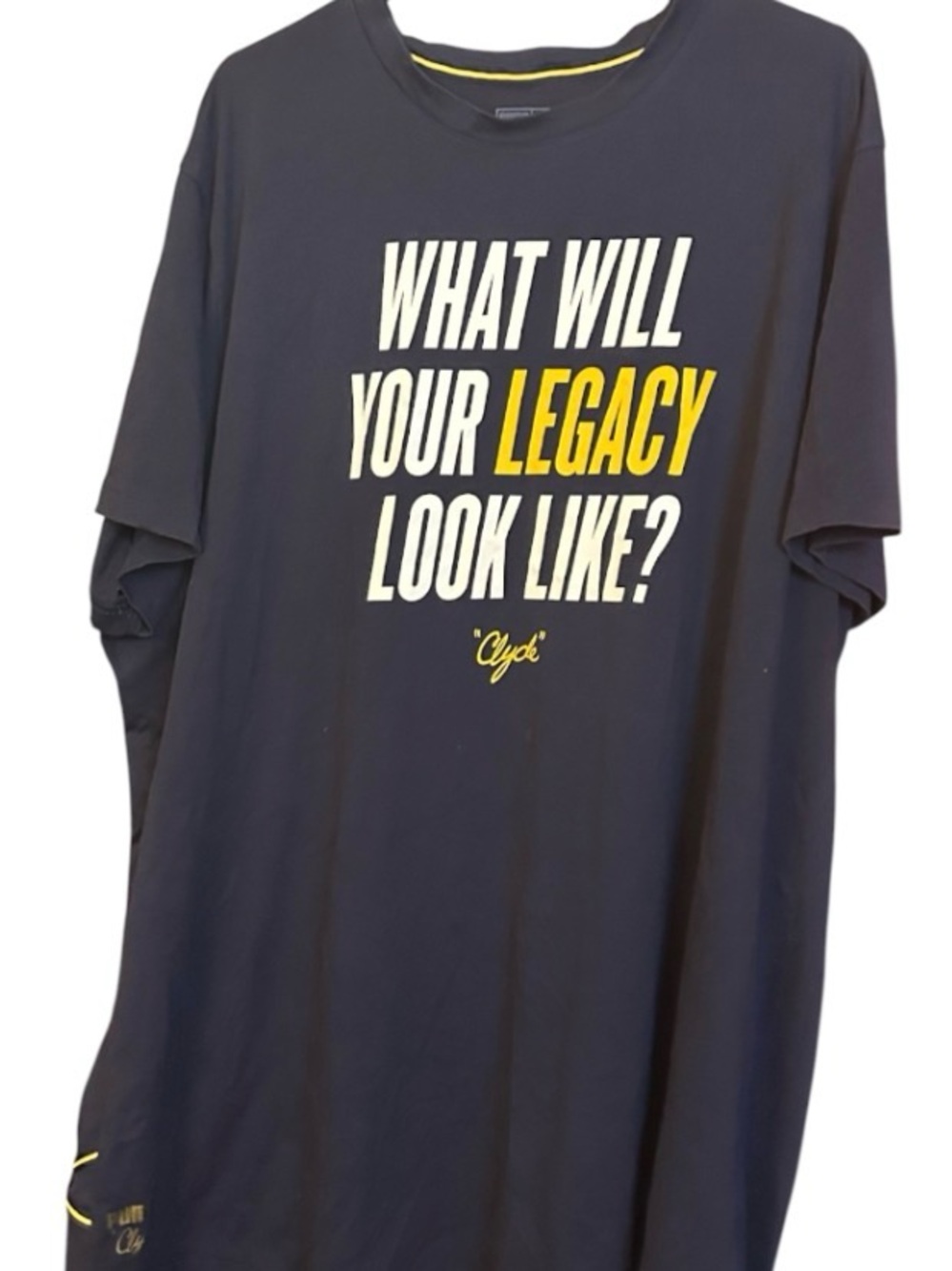 Puma Men's Navy Graphic Tee with Yellow and White Text